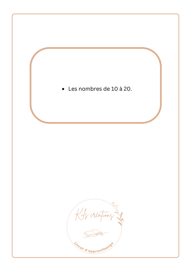 Livret des nombres et le tracer A4 de 10 à 20 